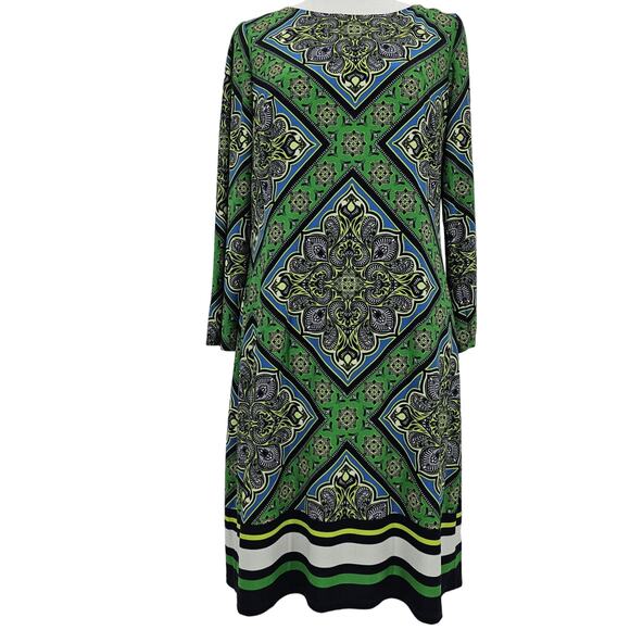 Vince Camuto Womans size 10 Green Navy Shift Bandana Style Print Mini Dress NWOT - Picture 1 of 7
